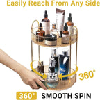 Asayuee 360 Rotating Gold Makeup Organizer, 2 Tier Large Capacity Rotating - Image 3