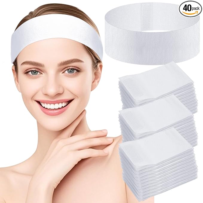 Sublaga 40 Pcs Disposable Spa Facial Headbands, Stretch Headband Wrap by Sublaga