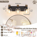 Farmhouse Bathroom Light Fixtures, 3-Light Rustic Wood Bathroom Lights Over - Image 2