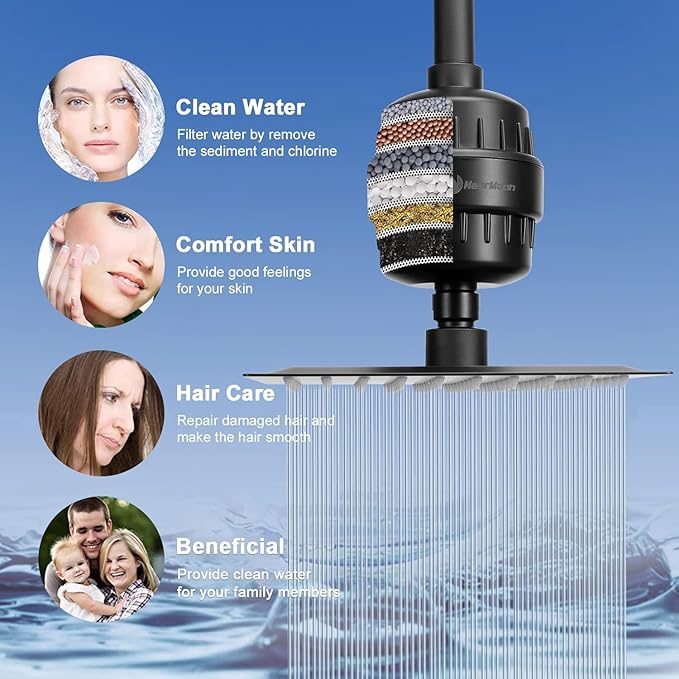 NearMoon Filtered Rain Shower Head, High Pressure 8″Square, and 5 settings - Image 3