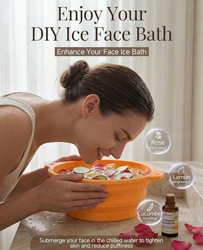 Face Ice Bath Bowl with Built-in Ice Tray, Foldable Silicone Face Bowl - Image 2