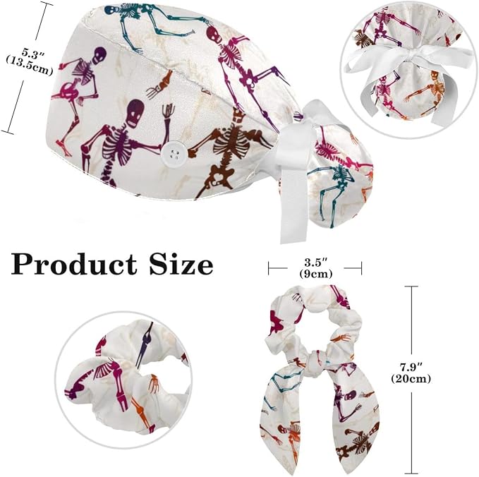 Women Working Cap with Buttons Bouffant Hat Autumn Leaves Nurse Scrub Caps Long - Image 2