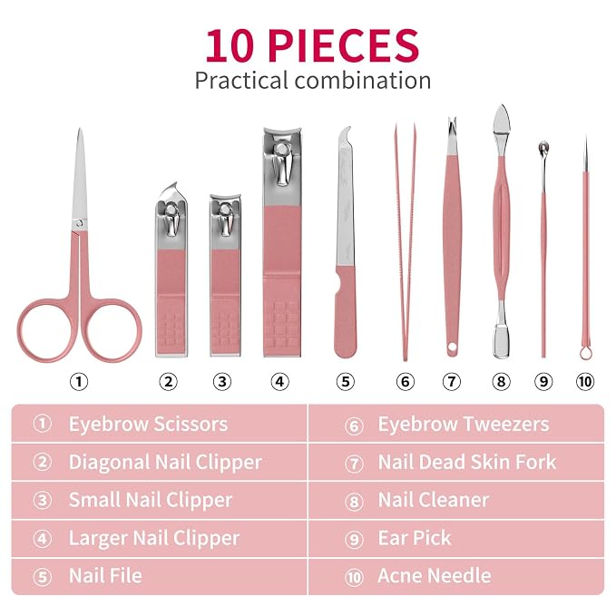 ZIZZON Travel Mini Manicure Set Nail Clipper Set 10 in 1 Stainless Steel - Image 7