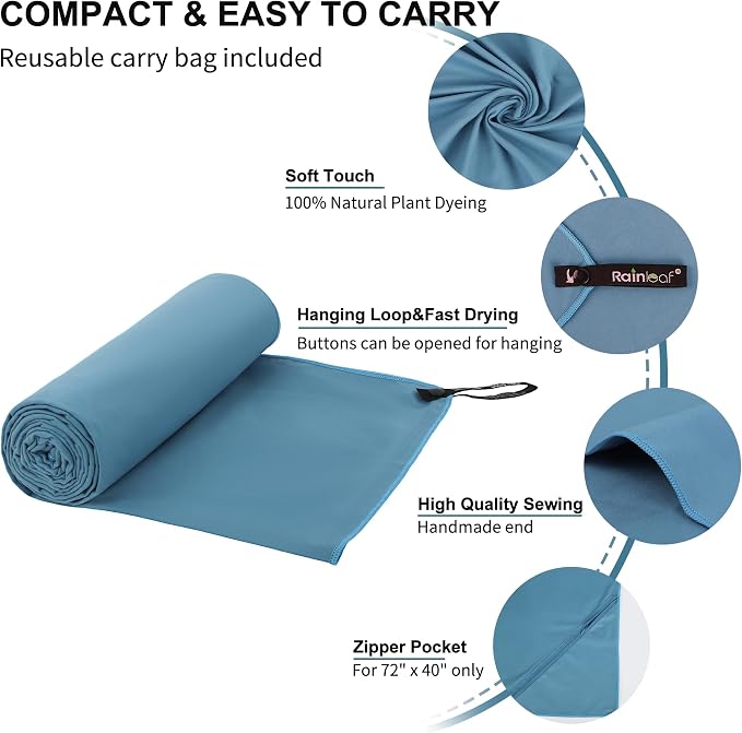 Rainleaf Microfiber Towel Perfect Travel & Gym & Camping Towel. Quick Dry - Image 3