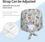 Working Cap Scrub Caps with Sweatband Adjustable Tie Back Hat Nurse Surgical - Image 2