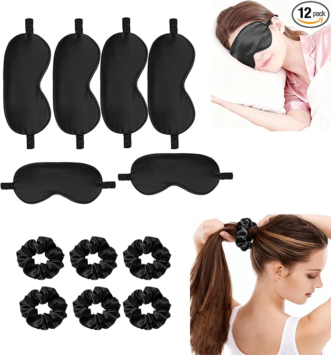 12Pcs Silk Sleep Masks Satin Eye Mask Silky Eyes Cover Blindfold Eyeshade Hair by WJingYiJia