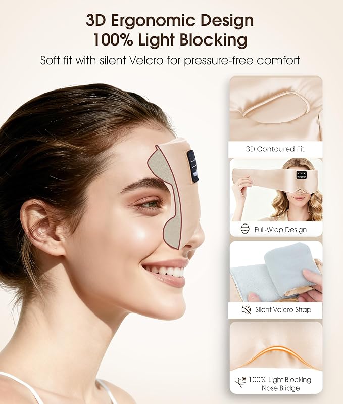 MUSICOZY 3D Silk Bluetooth Sleep Mask Headphones, Mulberry Silk Eye Mask - Image 5