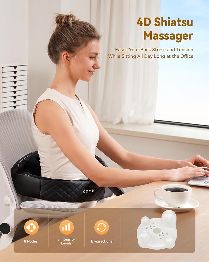 Neck Massager with Heat, Shiatsu Neck and Back Massager, 4D Deep Tissue Kneading - Image 7