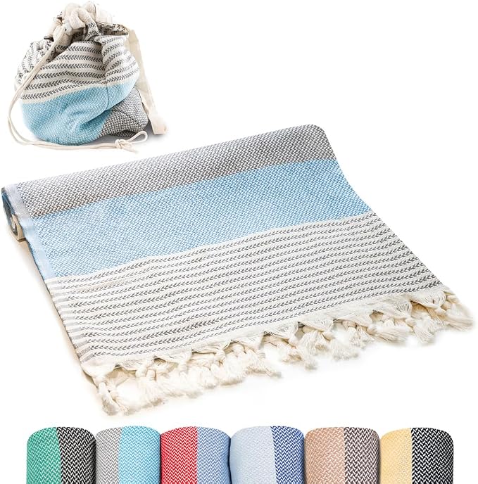 ATANI Turkish Beach Towel, Converts to a Bag, Oversized 100% Cotton Bath Towels by ATANI