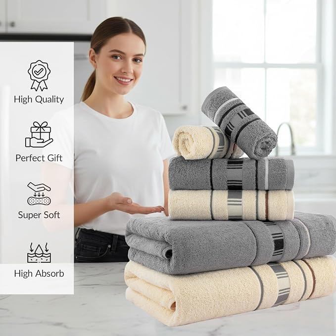CASA COPENHAGEN X Line 6Pcs 100% Egyptian Cotton Large Designer Towels Gift - Image 3