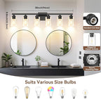 6-Light Bathroom Light Fixtures, Matte Black Light Fixture, Classic Wall Light - Image 8