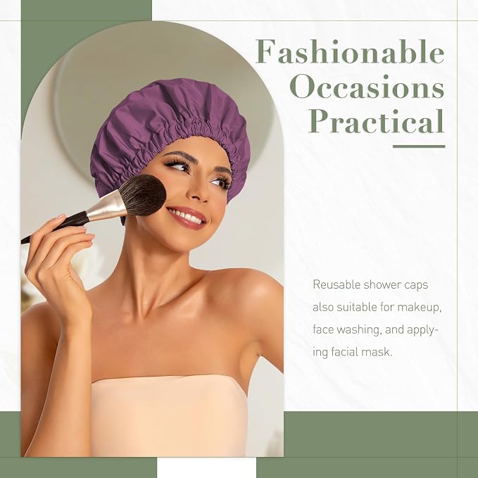 Reusable Shower Cap for Women, Large Waterproof Shower Bonnet - Image 2