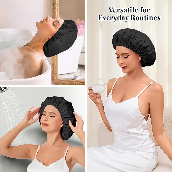 Shower Cap for Women Waterproof Reusable, Large Shower Cap Non-Slip - Image 6