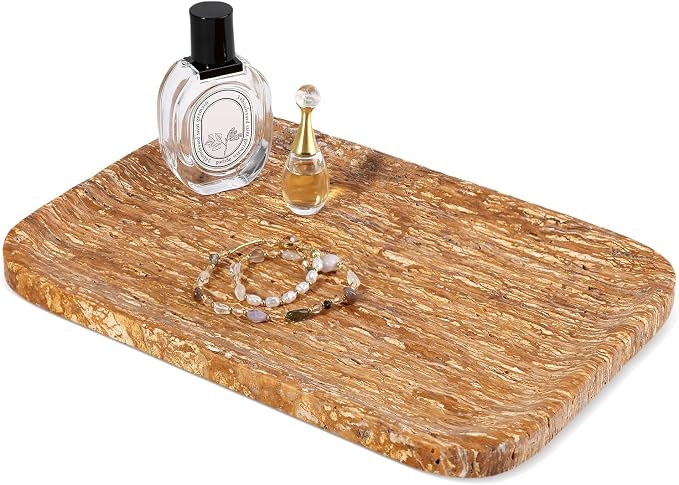 Karibiber Natural Marble Vanity Tray, 11.8" Travertine/Stone Bathroom Tray by Karibiber