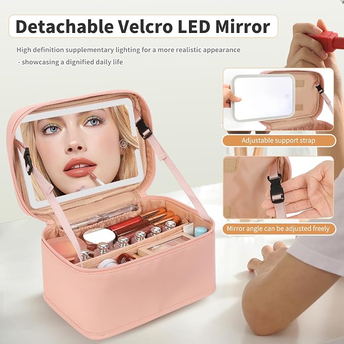 Makeup Bag With LED Mirror, Lightweight Travel Makeup Bag With 3 Color Setting - Image 2