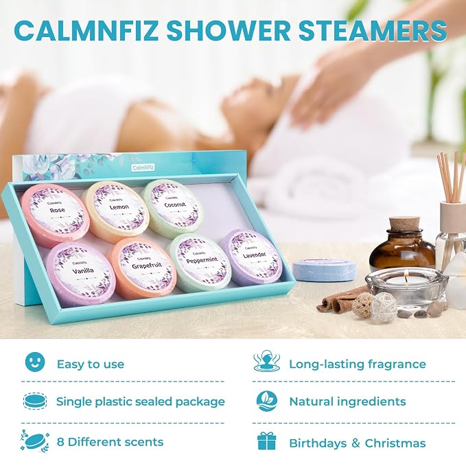 CalmNFiz Shower Steamers 8 Pack Set Shower Bombs Tablets in Box - Image 5