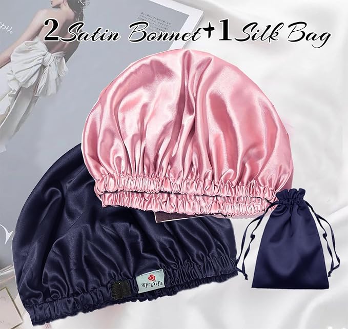 3Pcs Hair Bonnets For Sleeping Satin Bonnet For Women Silk Bonnets Womens Curly - Image 2
