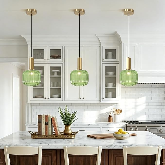 KCO Lighting Vintage Green Glass Pendant Light Kitchen Island Lighting - Image 5