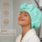 Shower Cap for Women, Cute Bow Waterproof Reusable Bath Cap, Non-Slip Anti - Image 2