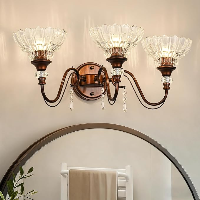 Vintage Bathroom Vanity Light, 3-Light Matte Antique Red Bronze Finish Wall - Image 2