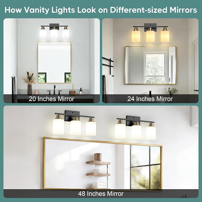 Ascher Bathroom Light Fixtures, 3-Light Vanity Light Over Mirror, Wall Lamp - Image 7