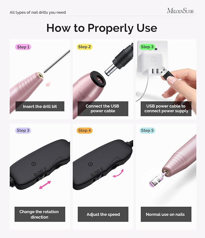 MelodySusie Pen-Shaped Portable USB Nail Drill, PC120I 20000RPM Electric Nail - Image 6