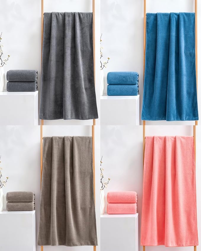 Lumimi 4 Pack Microfiber Bath Towel Set, Ultra Absorbent Quick Dry 29" L x 13" W - Image 9