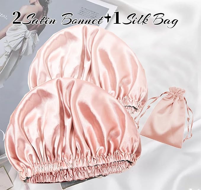 3Pcs Hair Bonnets For Sleeping Satin Bonnet For Women Silk Bonnets Womens Curly - Image 2