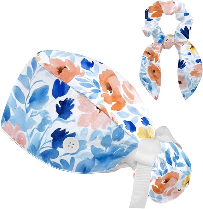 Scrub Caps Women Nursing Hats Floral Flowers by FQURFHY
