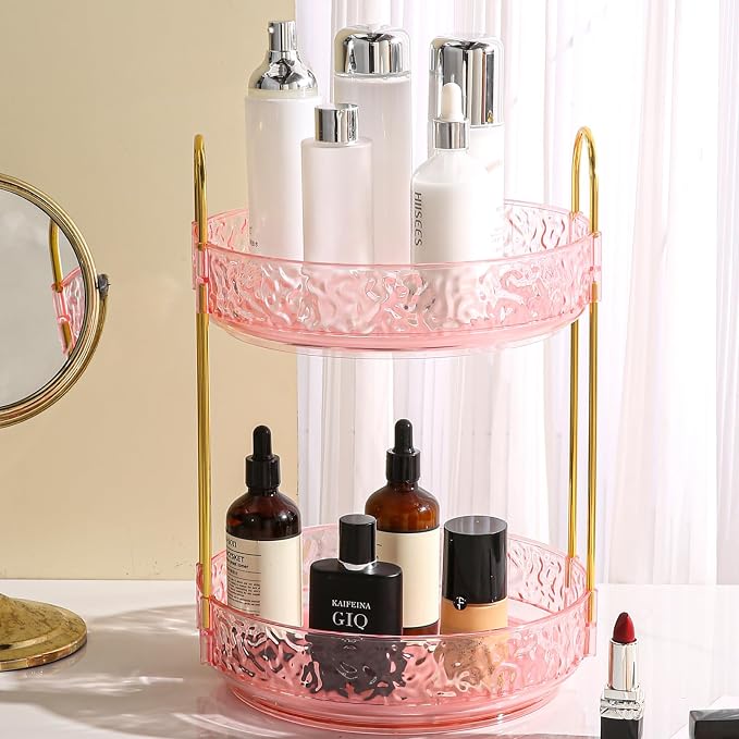 Fangoo 2 Tiers Pink Rotating Makeup Organizer by Fangoo