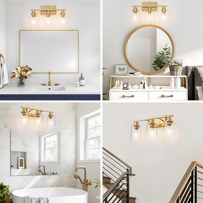 3 Light Bathroom Light Fixtures Brushed Brass Vanity Light Over Mirror Modern - Image 5