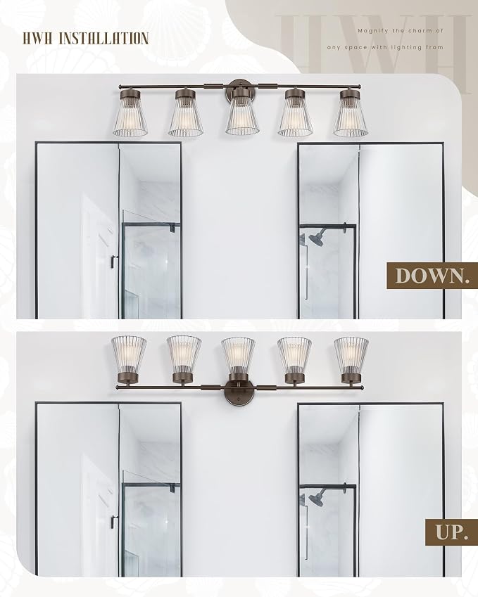 5-Light Bathroom Vanity Light, HWH Farmhouse Vanity Lights - Image 4