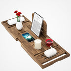 Premium Teak Bathtub Tray Caddy, Expandable Wooden Bath Tray by Banlilu