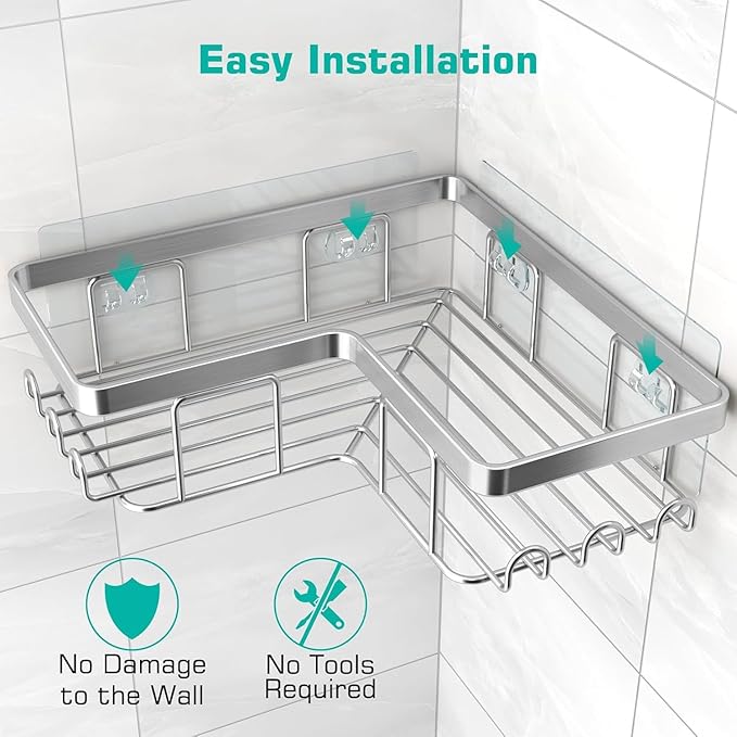 YASONIC Corner Adhesive Shower Caddy, - Image 5