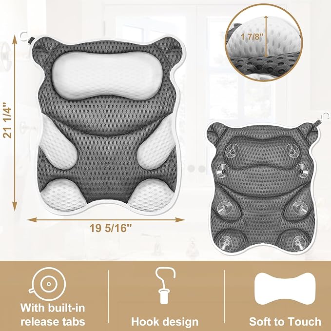 Bath Pillow for Tub Ergonomic Bear Shape Design Bath Pillow for Head and Neck - Image 6
