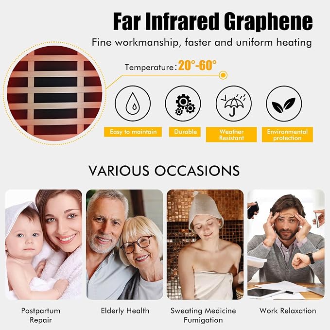 OUTEXER Outdoor Sauna Wooden Far Infrared Saunas Spa 1550W Low-EMF Dry Sauna - Image 5