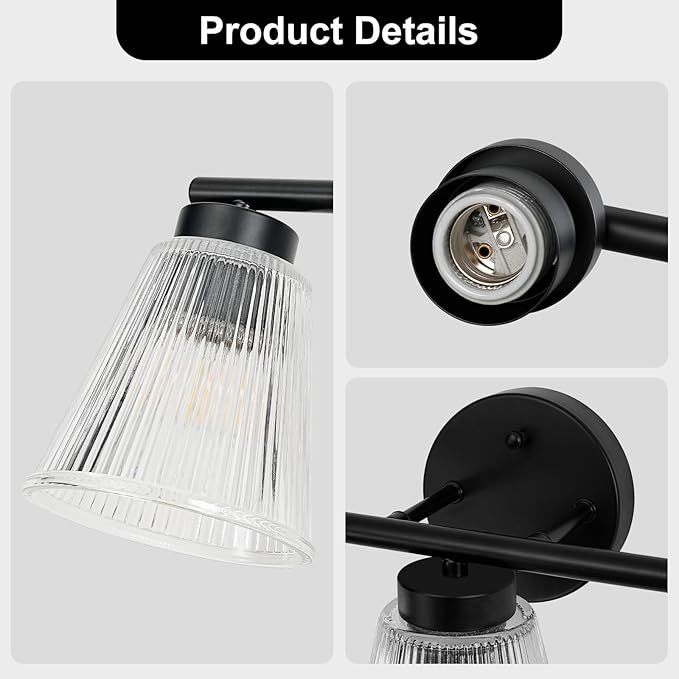OCIOC Black Bathroom Vanity Lights, 3-Light Modern Bathroom Light Fixtures - Image 6