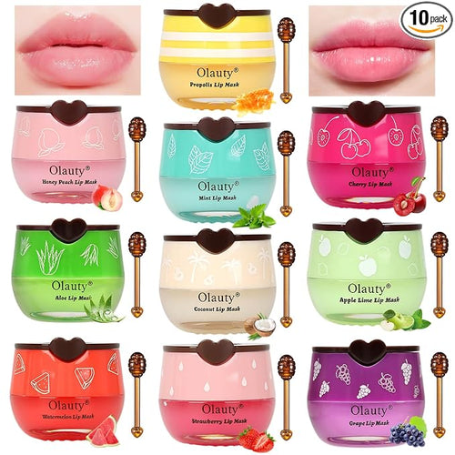 10Pcs Bee Lip Balm Honey Pot, Strawberry, Watermelon, Apple Lime, Aloe Vera by Sulily