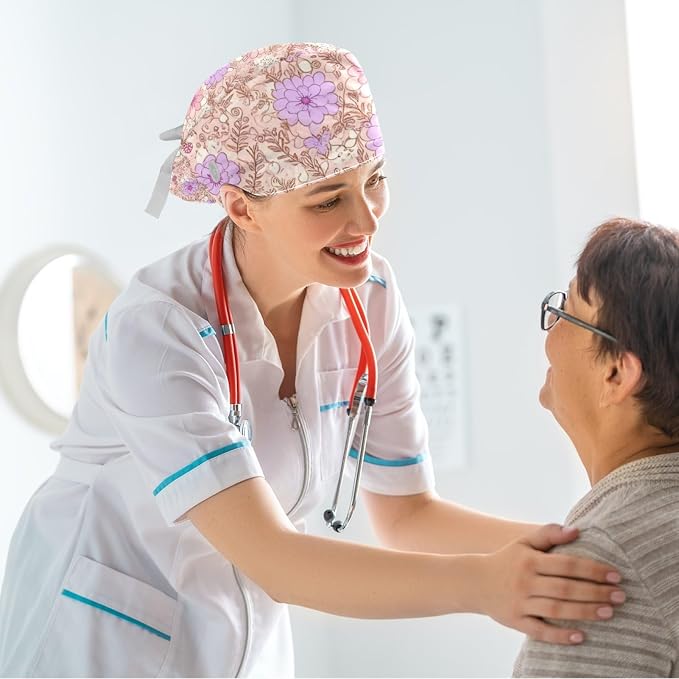 Scrub Caps Women Nursing Hats Floral Flowers - Image 6