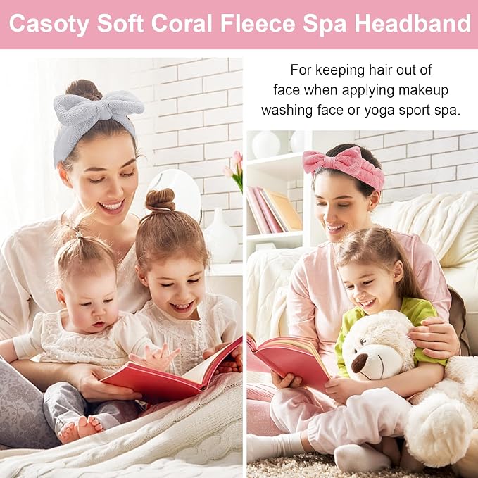 Casoty 6 Pcs Skincare Spa Headband Make Up Headbands, Bow Hair Band, Soft Coral - Image 4