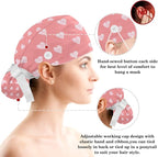 Scrub Caps Women Ponytail Cute Pink and White Leaves Caps Bouffant Working Hat - Image 3