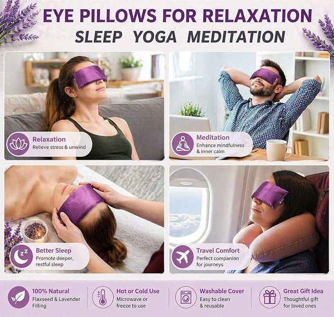 Lavender Eye Pillow for Relaxation, Weighted Eye Mask Heated for Headache - Image 4