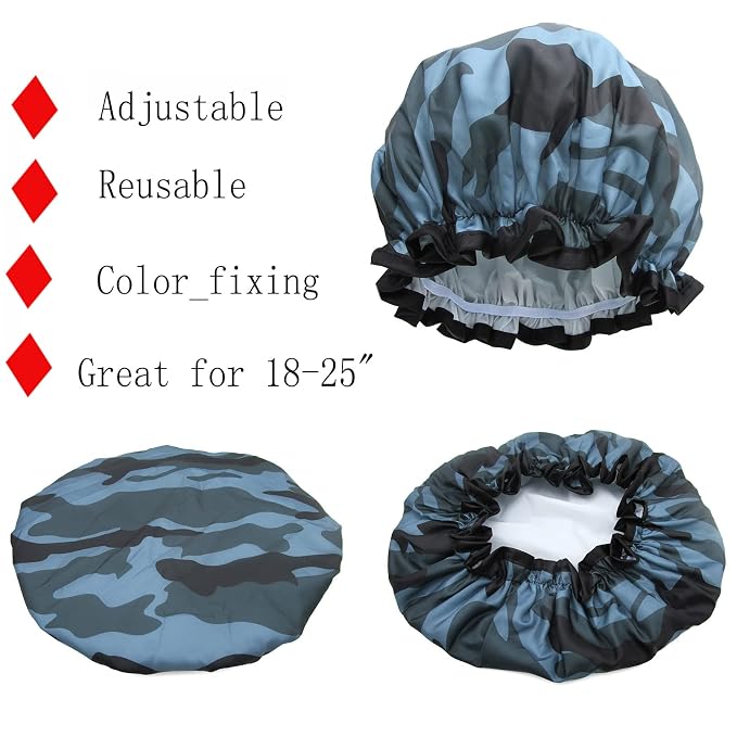Shower Cap for Women Men Shower Hat Waterproof-Double Layer-Reusable Elastic - Image 4