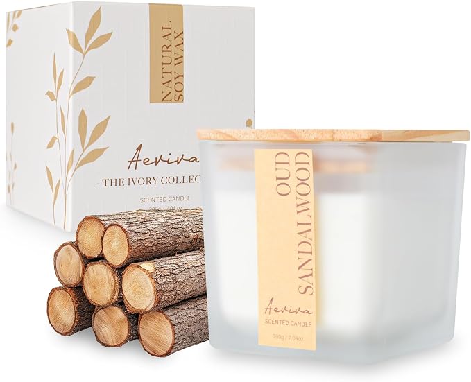 Scented Candle, 7.04 oz Oud Sandalwood Aromatherapy Candle, Natural Soy Wax by Aeviva