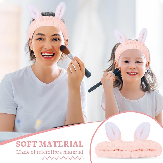Jowmoy Cute Light Pink Rabbit Ears Headband Frog Eye Elastic to Wash Face - Image 6