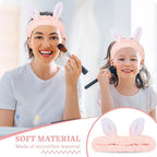 Jowmoy Cute Light Pink Rabbit Ears Headband Frog Eye Elastic to Wash Face - Image 6