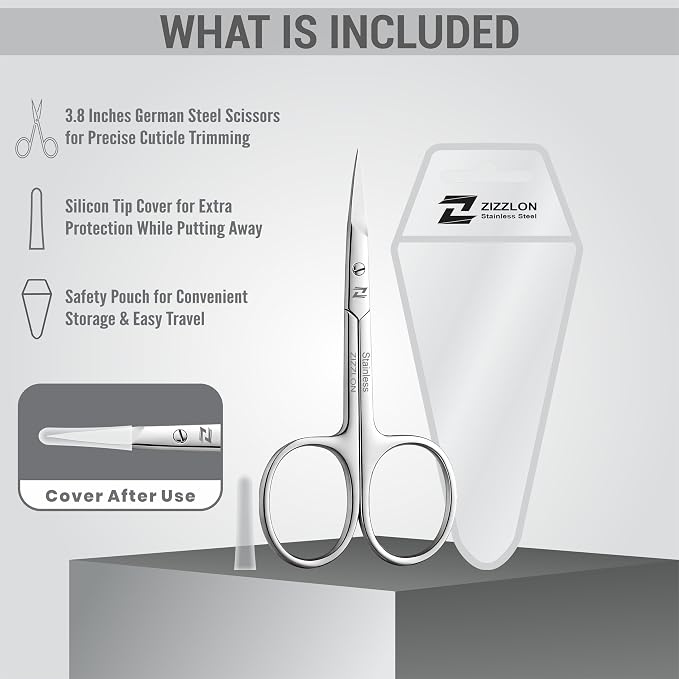 Cuticle Scissors Extra Fine Curved Stainless Steel Eyebrow Scissors, - Image 3
