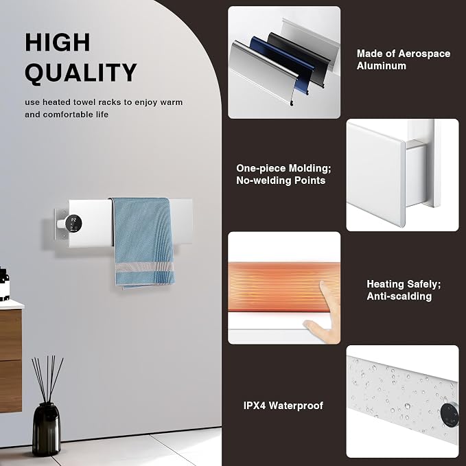 K&KALONZO Electric Towel Warmer, 18.8" W x 4.8" H Wall-Mounted Towel Heater - Image 6