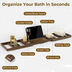 Venusmiles Teak Bathtub Tray Caddy, Foldable Bath Tray - Image 3