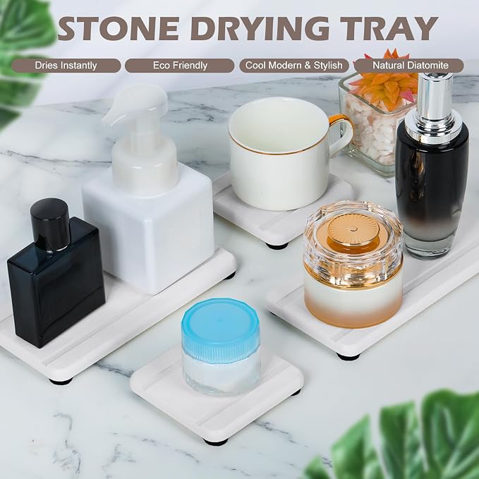 4PCS Stone Drying Trays for Bathroom Sink, Water Absorbing Stone Tray, Water - Image 3